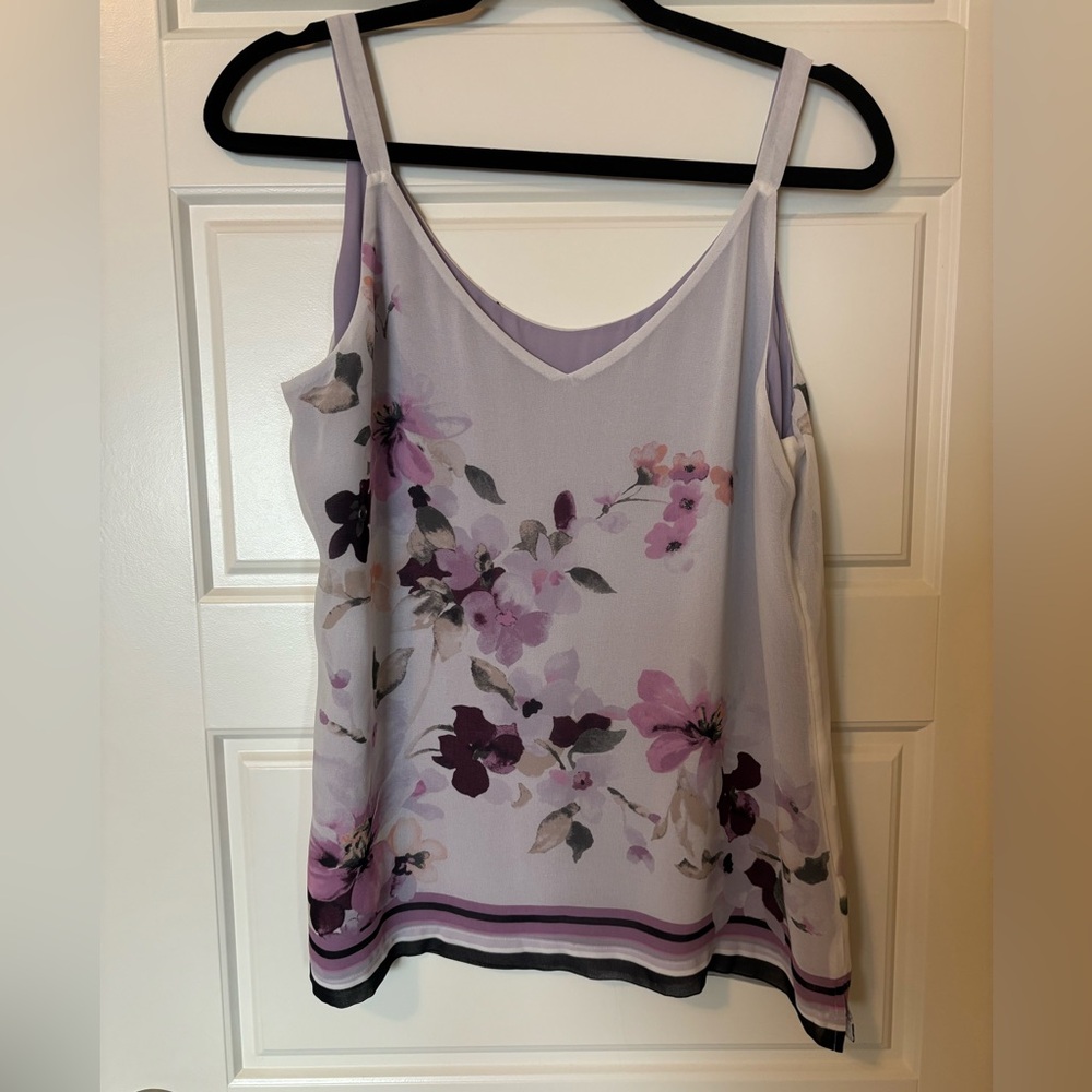 White House Black Market Lavender Floral V-Neck Camisole - Picture 2 of 3